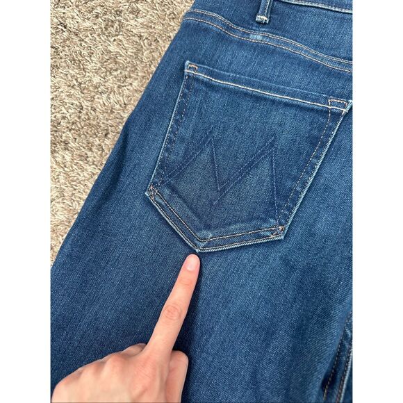 Mother Denim The Hustler Ankle Fray Blue Jean Dark Wash High Rise Home Movies 28 - Picture 10 of 16